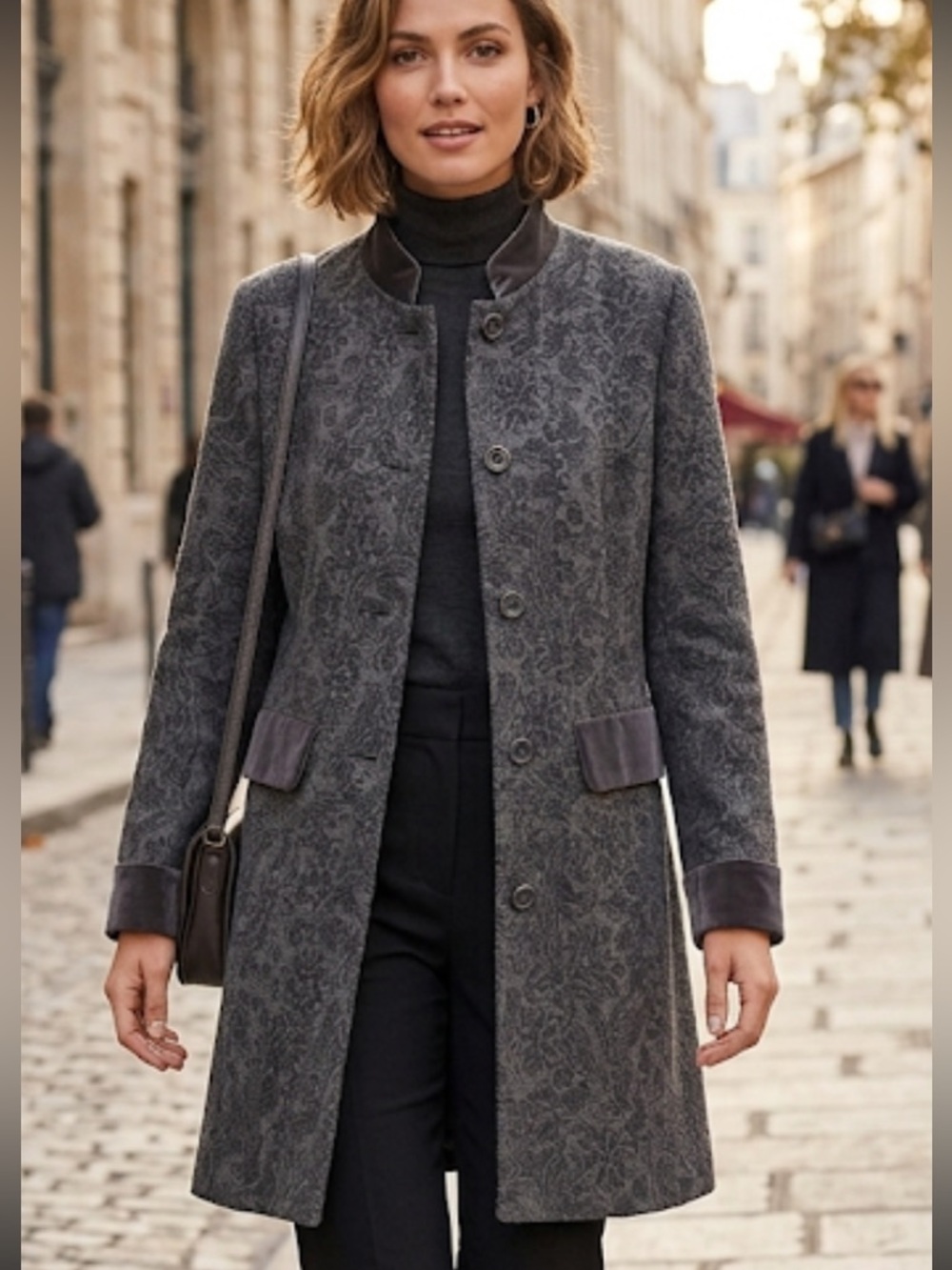Woman Creek Patterned Trench Coat with Gray Accents